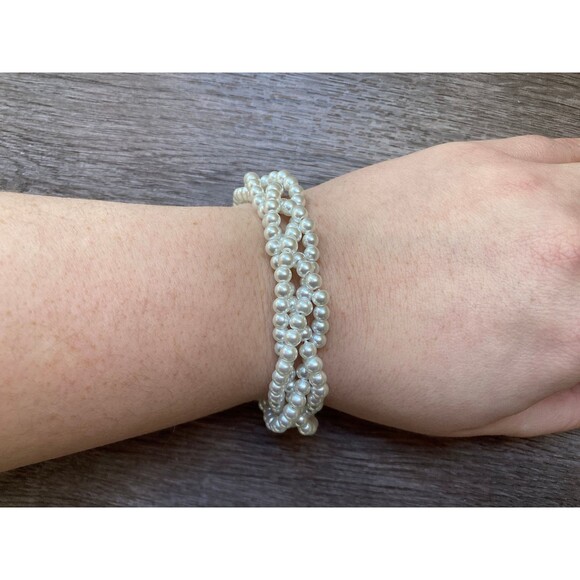 Twisted Pearl Bracelet, Multi Strand Statement Bracelet on Silver or Gold Chain - Picture 2 of 10